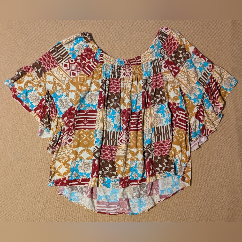 Cato Plus Size Patchwork Patterned Multicolor Bell Sleeve Blouse - Picture 7 of 12